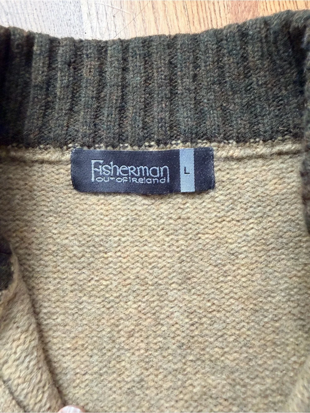 Fisherman Out Of Ireland Men L Lambswool Quarter Zip Sweater Striped Tan Wool
